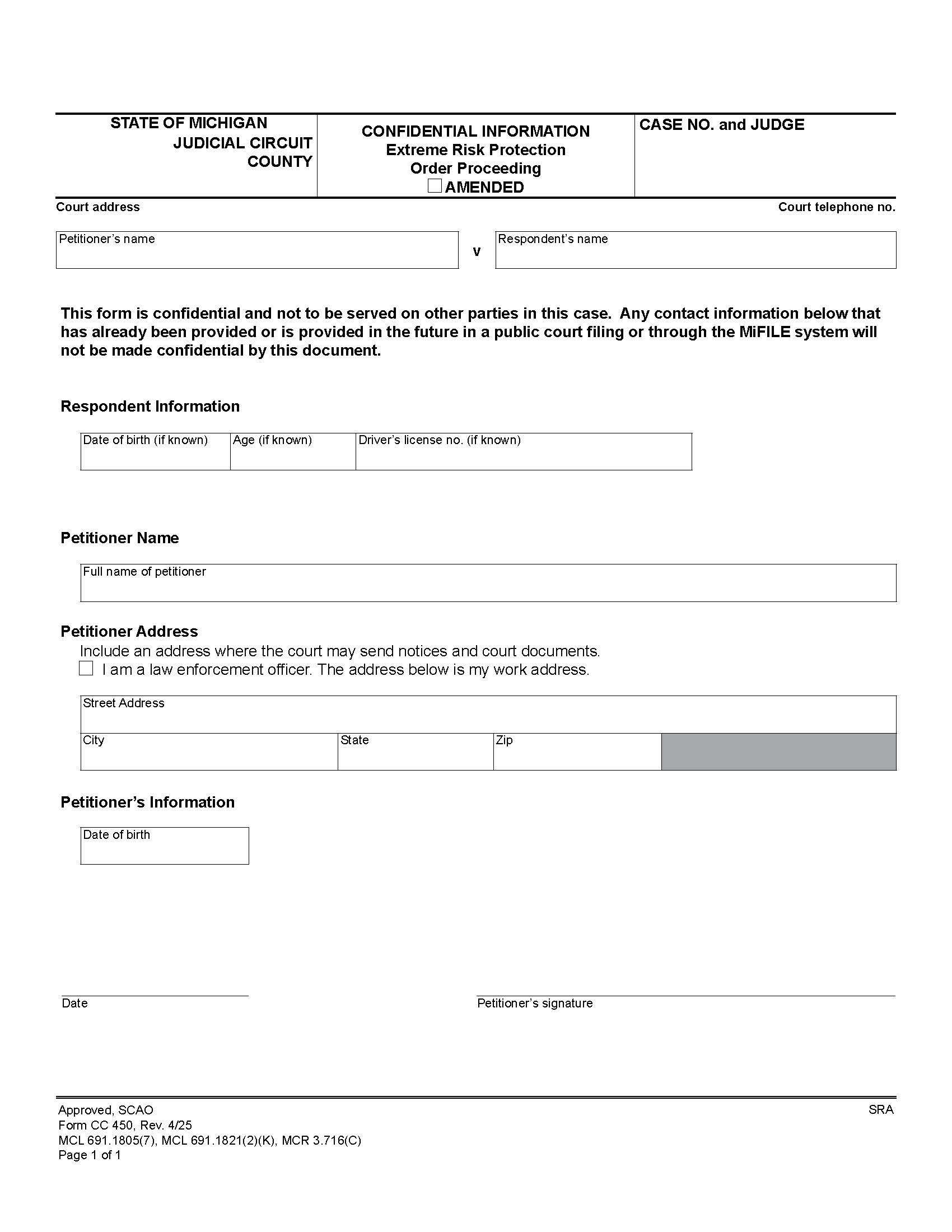 Confidential Information {CC 450} | Pdf Fpdf Docx | Michigan