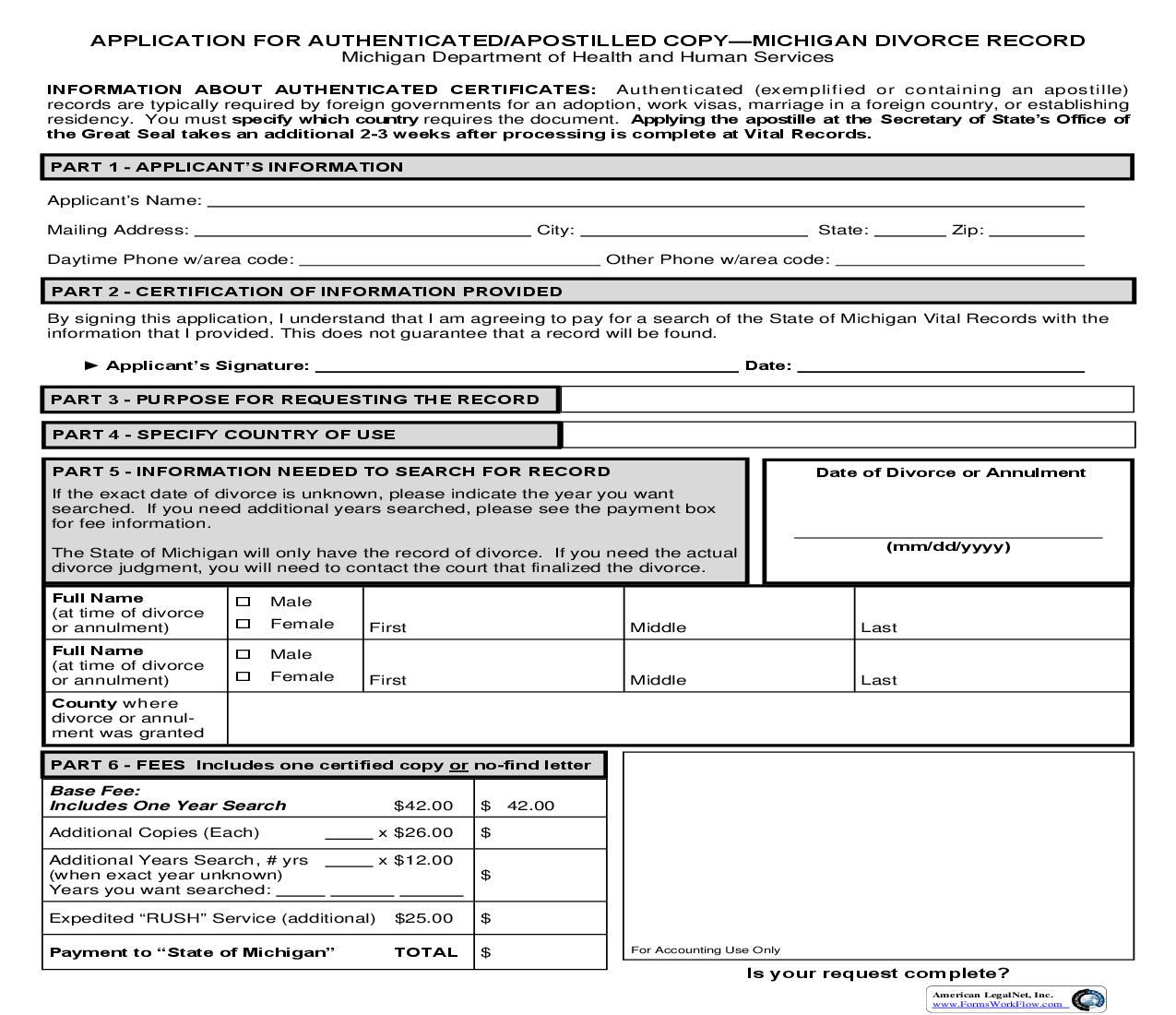 Authenticated or Apostilled Divorce Record {DCH-0569-DIV-AUTH}  | Pdf Fpdf Doc Docx | Michigan