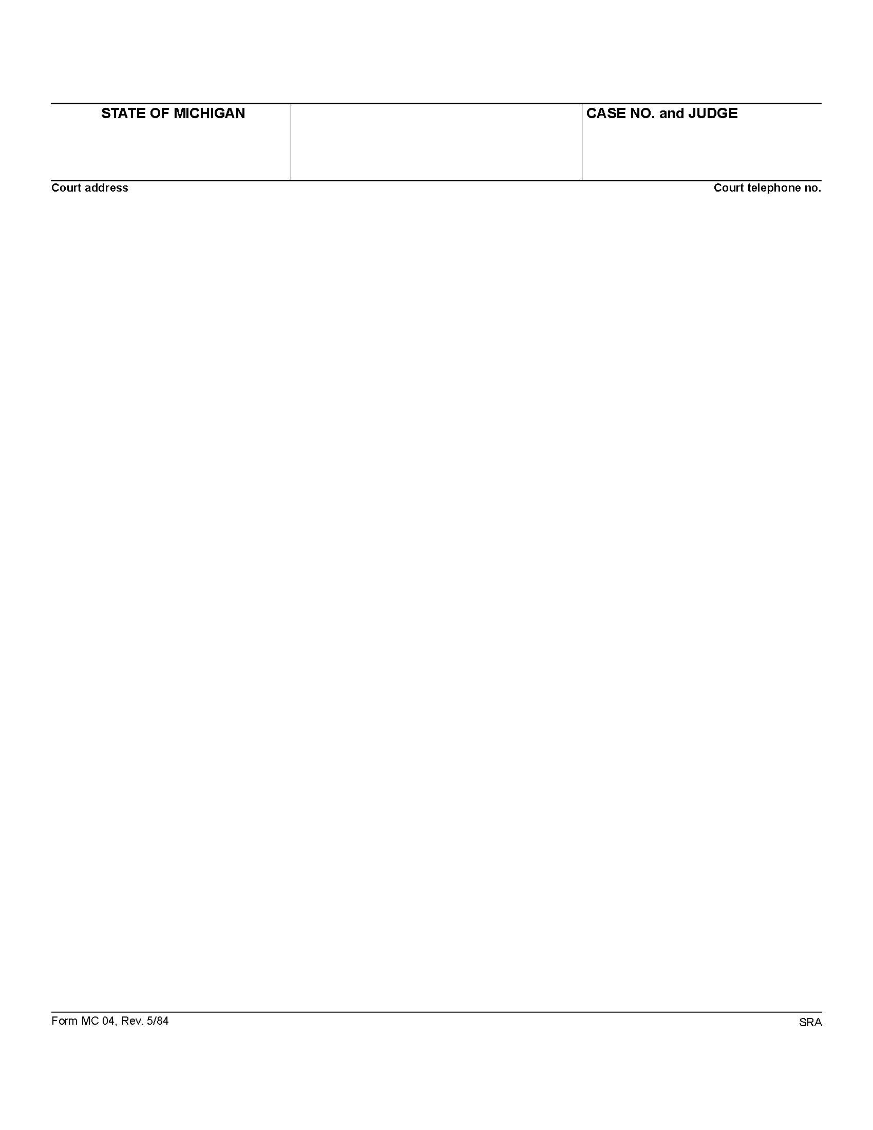 Blank Form {MC 04} | Pdf Fpdf Doc Docx | Michigan