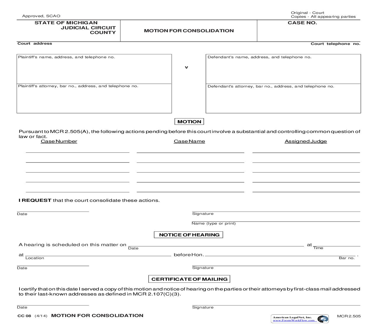 Motion For Consolidation {CC 08} | Pdf Fpdf Doc Docx | Michigan