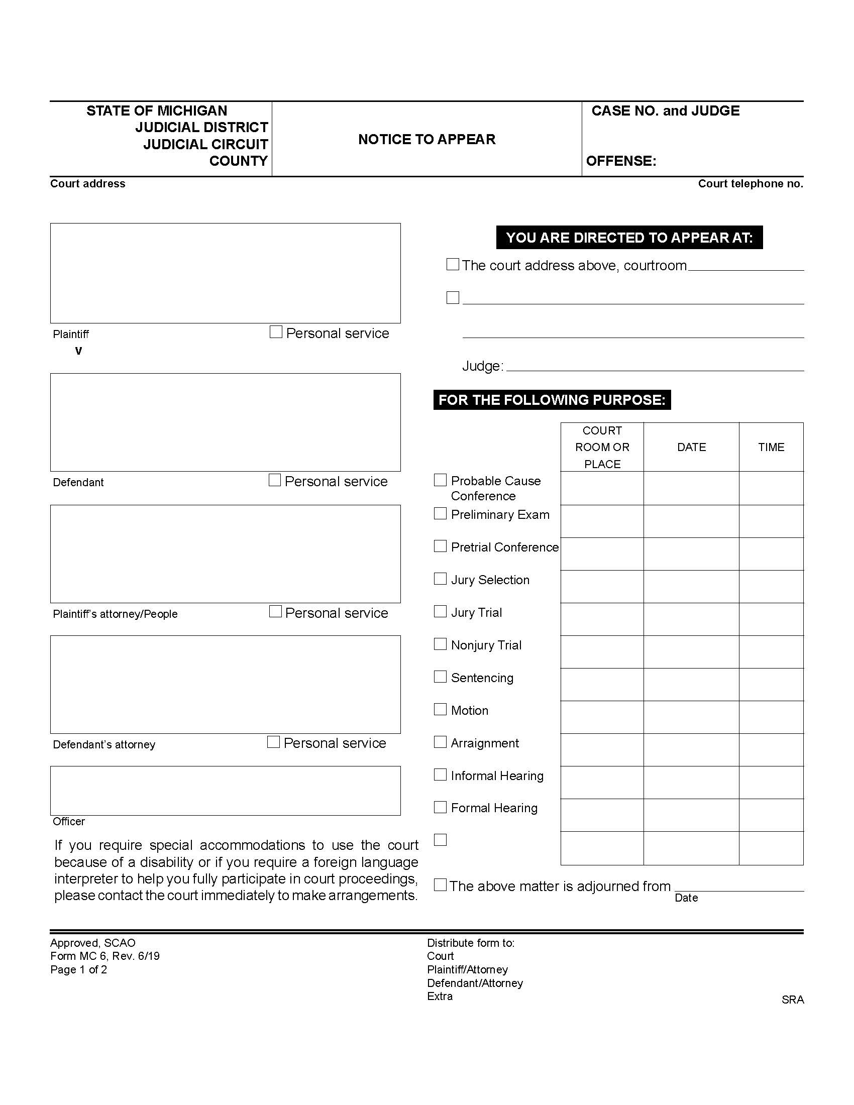 Notice To Appear {MC 06} | Pdf Fpdf Docx | Michigan