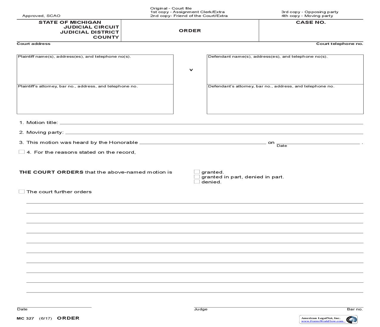 Order {MC 327} | Pdf Fpdf Doc Docx | Michigan
