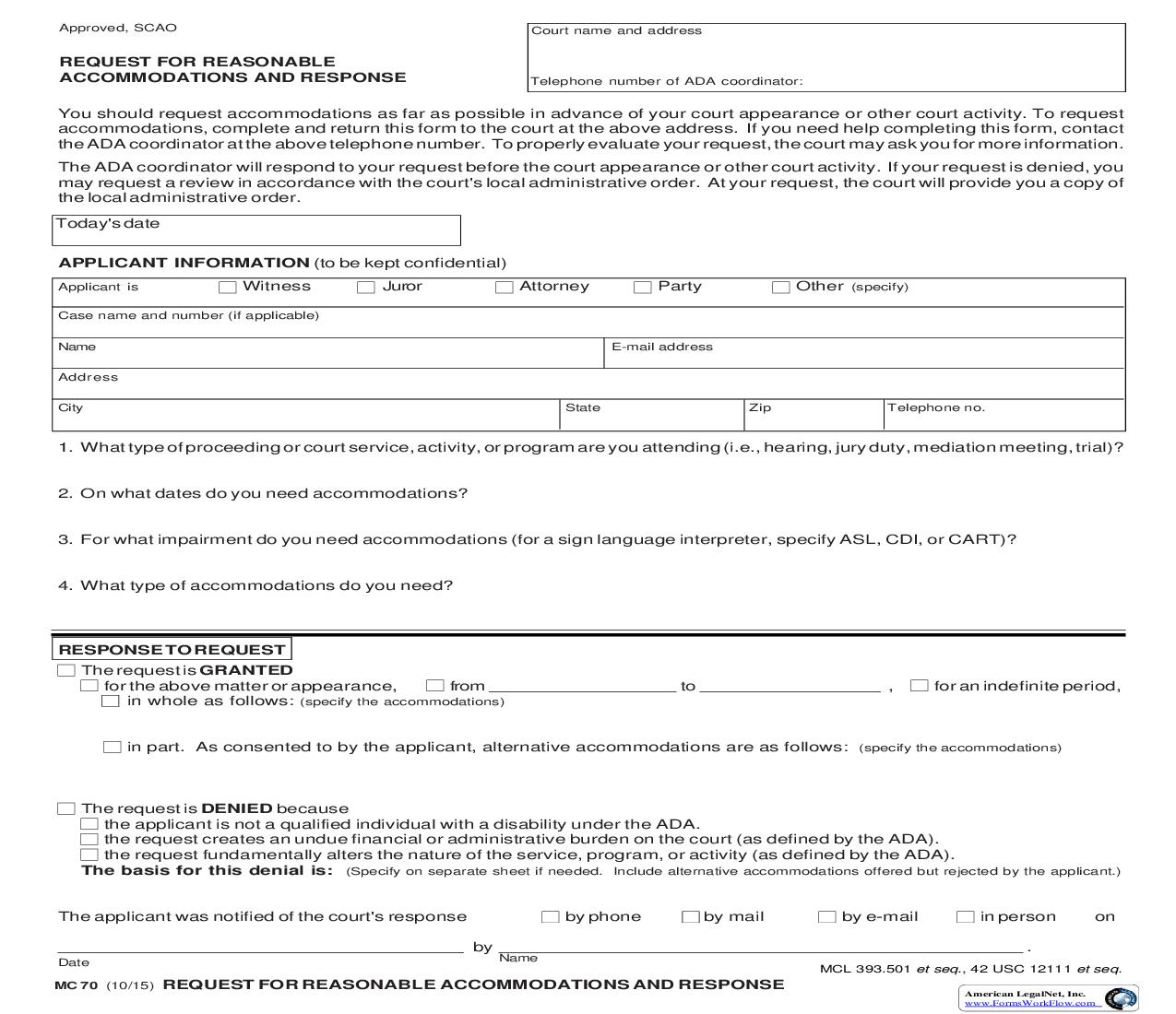 Request For Accommodations {MC 70} | Pdf Fpdf Doc Docx | Michigan