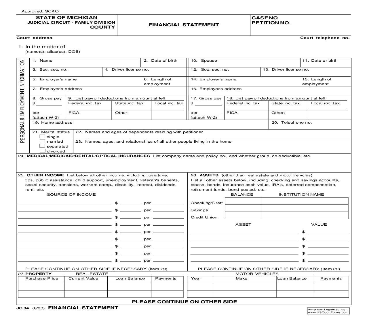Financial Statement {JC 34} | Pdf Fpdf Doc Docx | Michigan