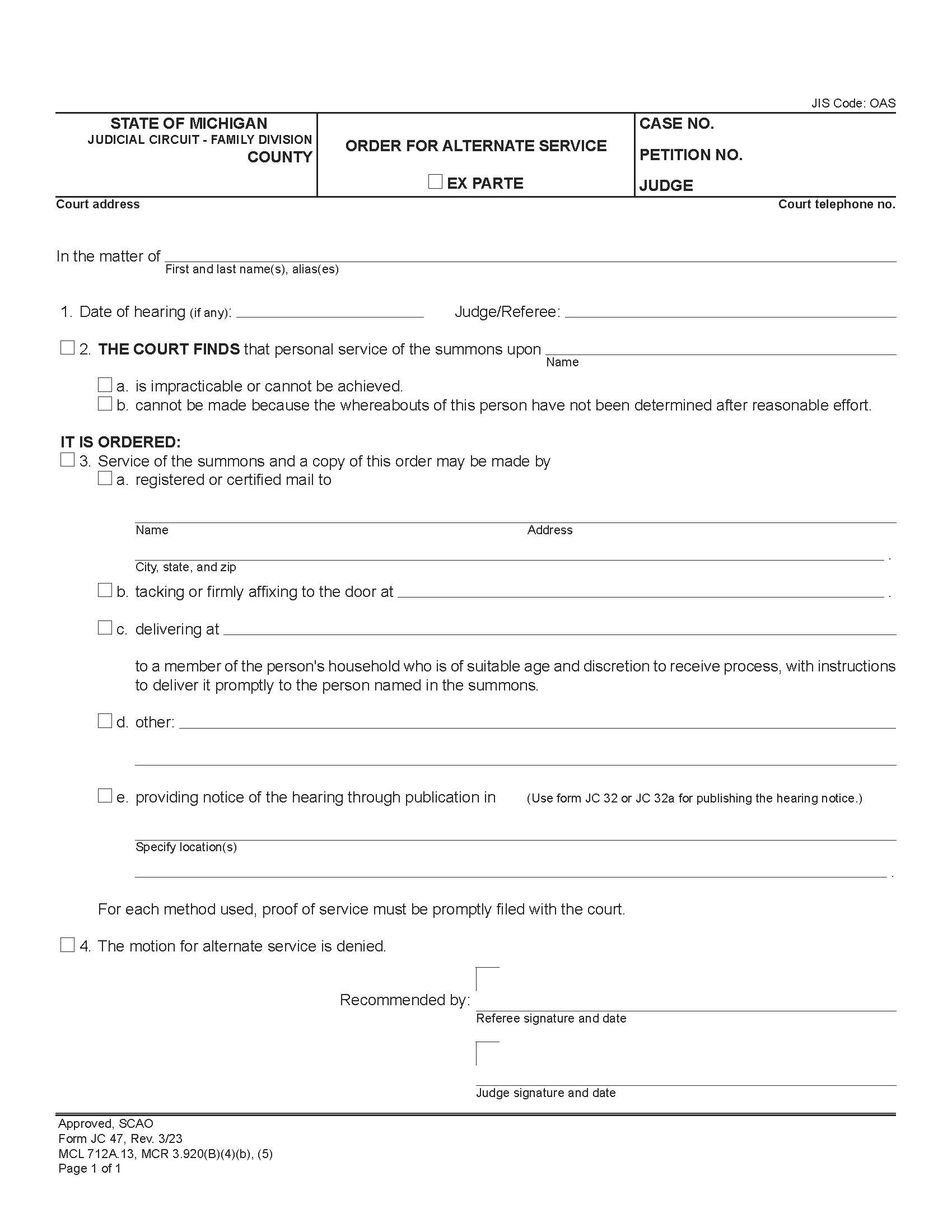 Order For Alternate Service {JC 47} | Pdf Fpdf Doc Docx | Michigan