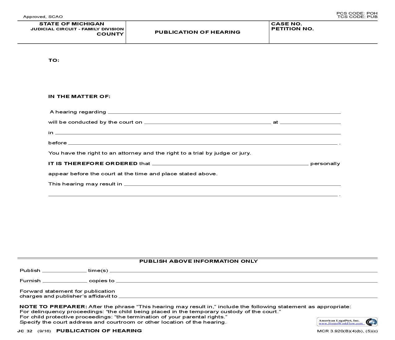 Publication Of Hearing {JC 32} | Pdf Fpdf Doc Docx | Michigan