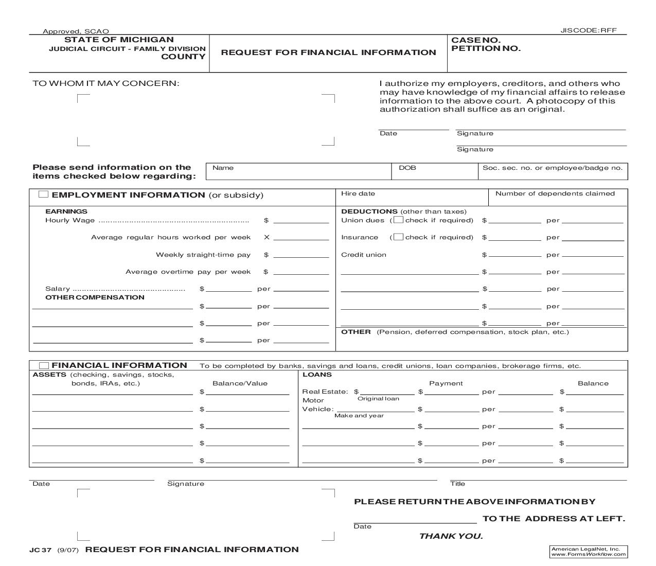 Request For Financial Information {JC 37} | Pdf Fpdf Doc Docx | Michigan