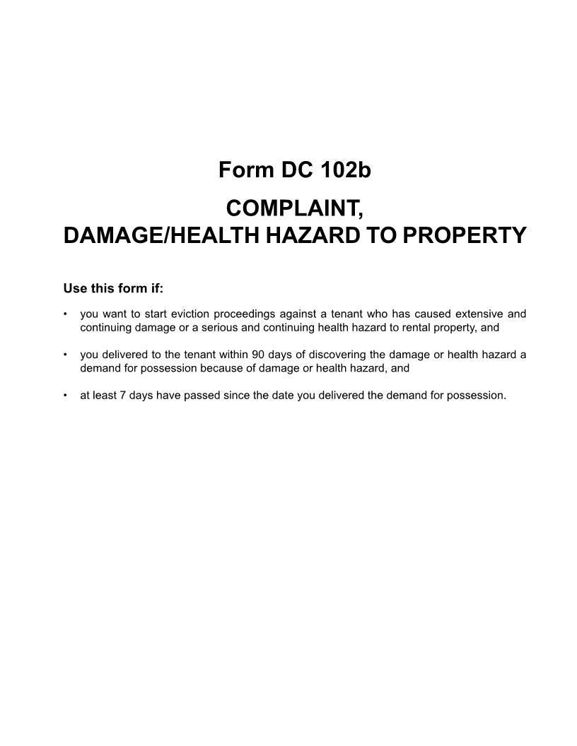 Complaint Health Hazard Or Injury to Premises Landlord Tenant {DC 102b} | Pdf Fpdf Docx | Michigan