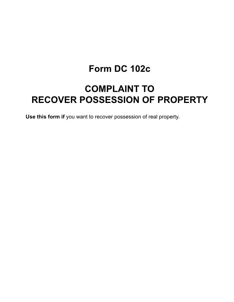 Complaint To Recover Possession Of Property {DC 102c} | Pdf Fpdf Docx | Michigan