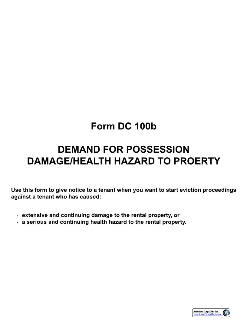 Demand For Possession Damage Health Hazard To Property {DC 100b} | Pdf Fpdf Docx | Michigan
