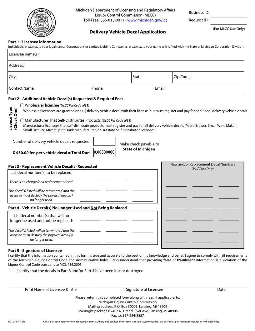 Report Of Delivery Vehicles {LCC-351} | Pdf Fpdf Docx | Michigan