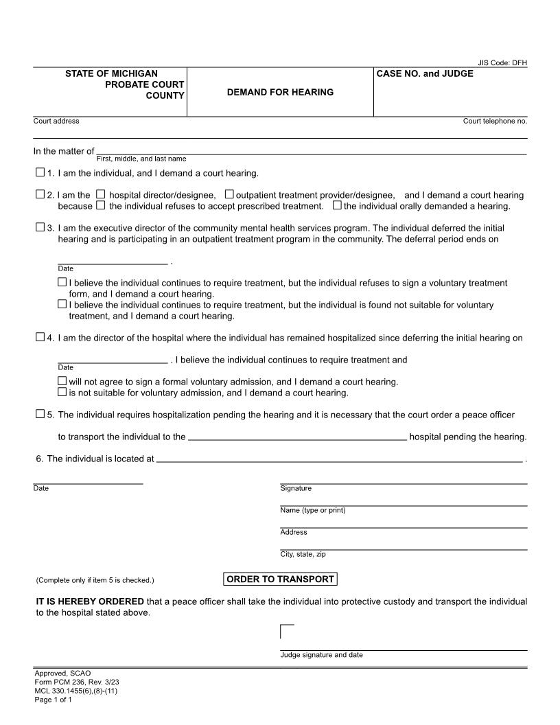 Demand For Hearing {PCM 236} | Pdf Fpdf Docx | Michigan