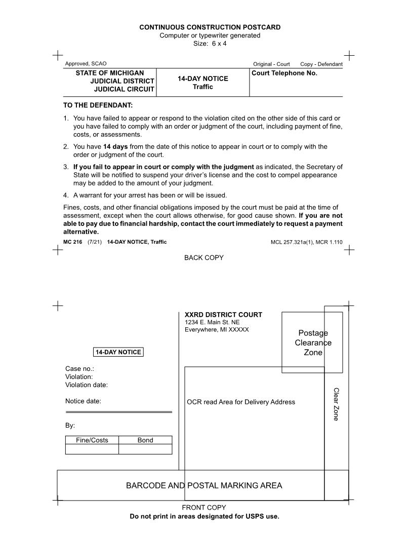 14 Day Notice Traffic {MC 216} | Pdf Fpdf Doc Docx | Michigan