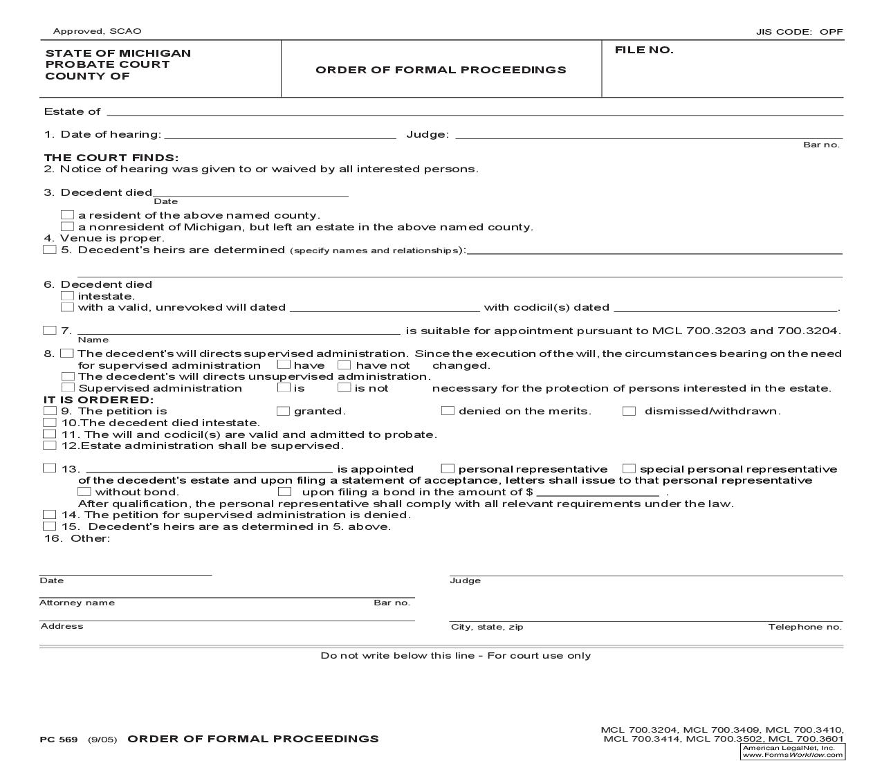 Order Of Formal Proceedings {PC 569} | Pdf Fpdf Doc Docx | Michigan