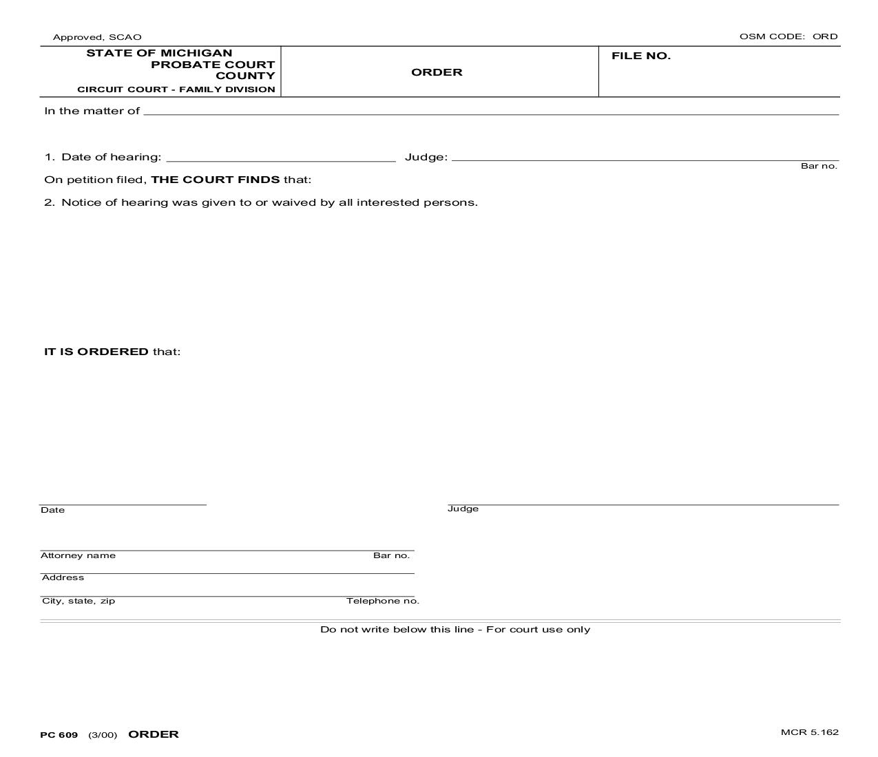Order {PC 609} | Pdf Fpdf Doc Docx | Michigan