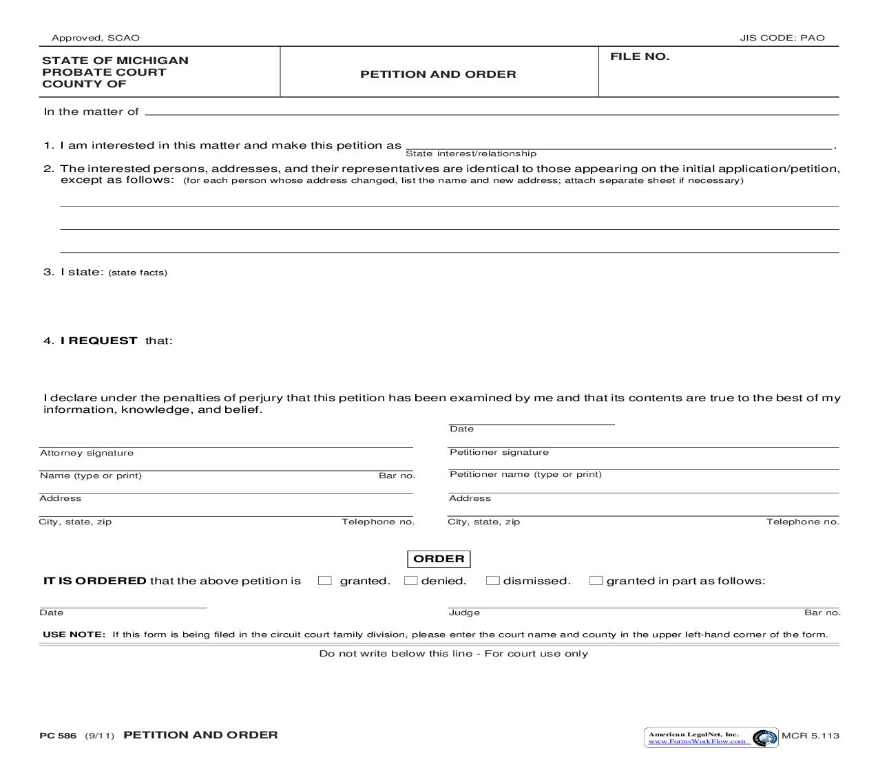 Petition And Order {PC 586} | Pdf Fpdf Doc Docx | Michigan