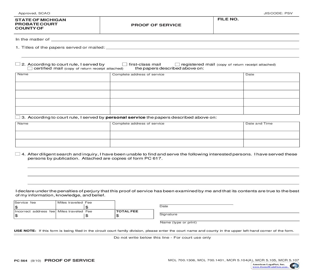 Proof Of Service {PC 564} | Pdf Fpdf Doc Docx | Michigan
