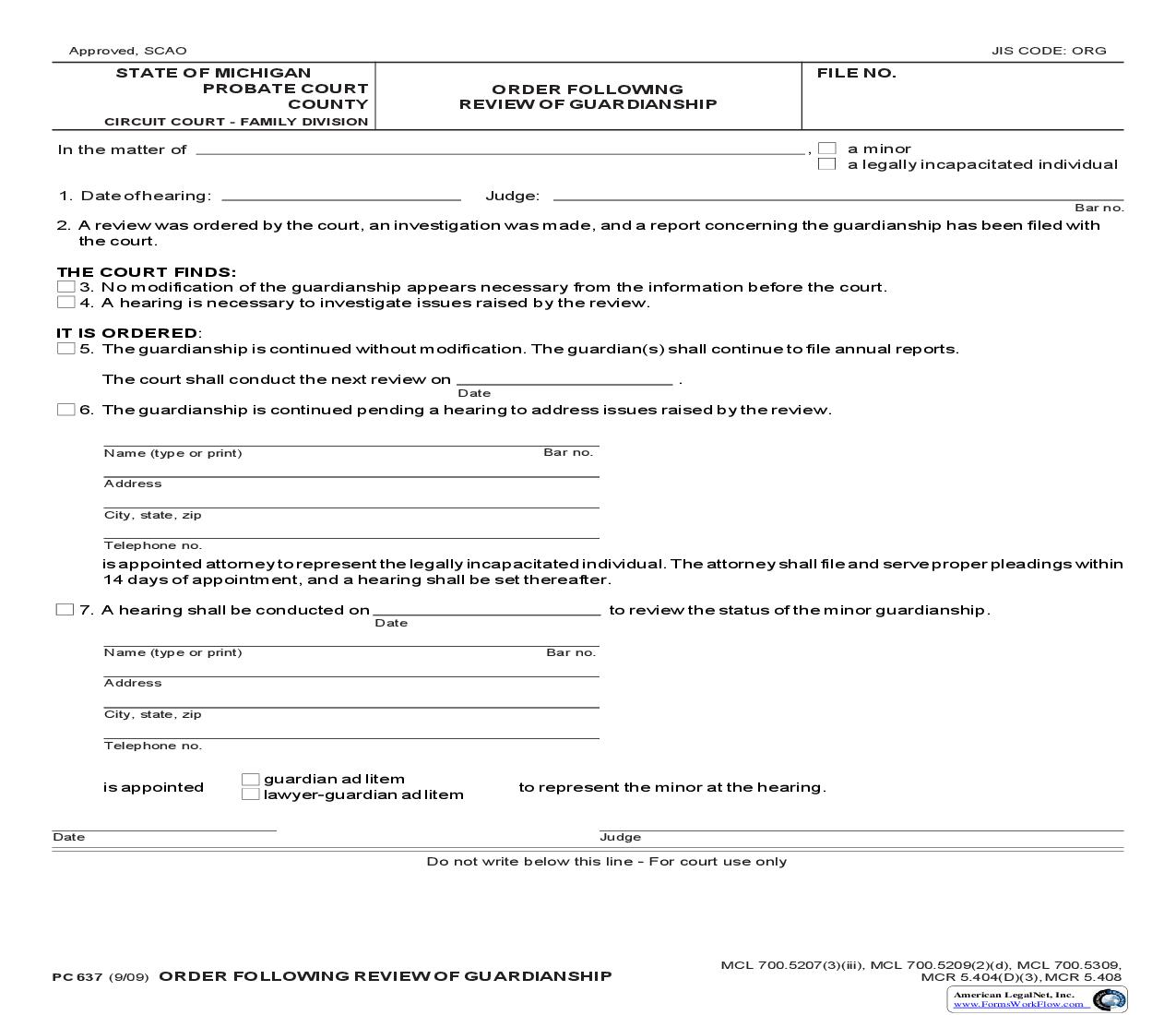 Order Following Review Of Guardianship {PC 637} | Pdf Fpdf Doc Docx | Michigan