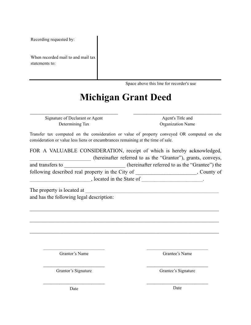 Grant Deed | Pdf Fpdf Docx | Michigan