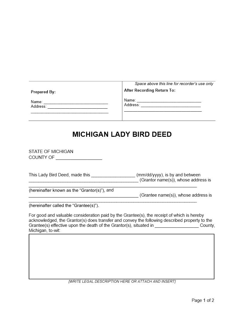 Life Estate Deed | Pdf Fpdf Docx | Michigan