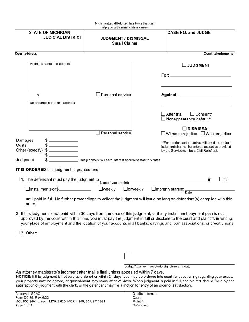Judgment {DC 85} | Pdf Fpdf Docx | Michigan