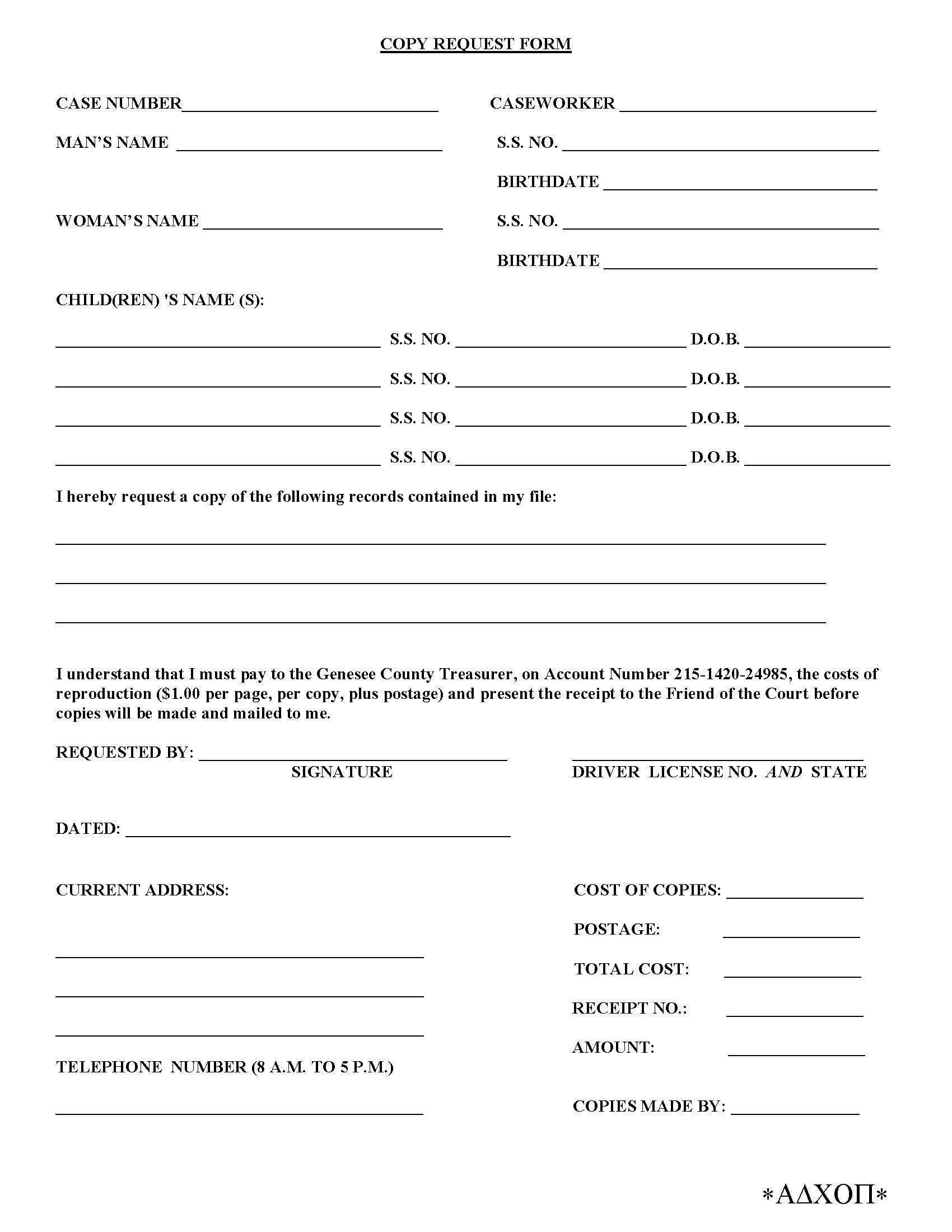 Copy Request Form | Pdf Fpdf Doc Docx | Michigan