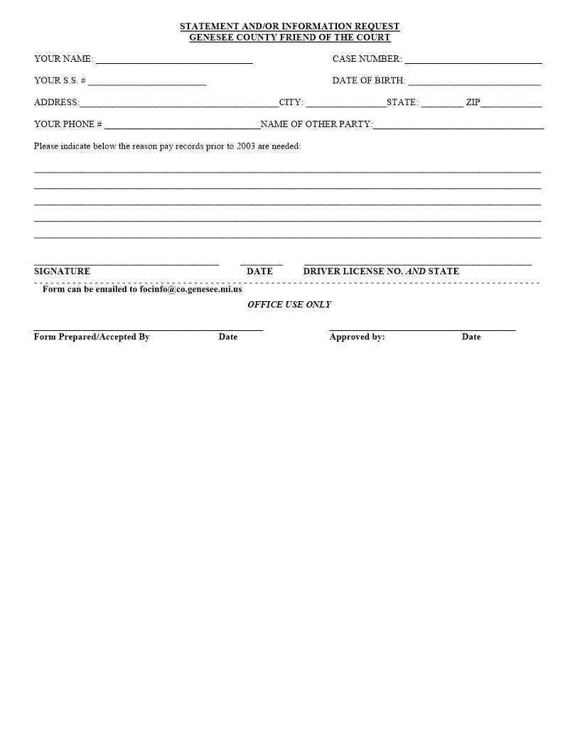 Statement And Or Information Request | Pdf Fpdf Doc Docx | Michigan