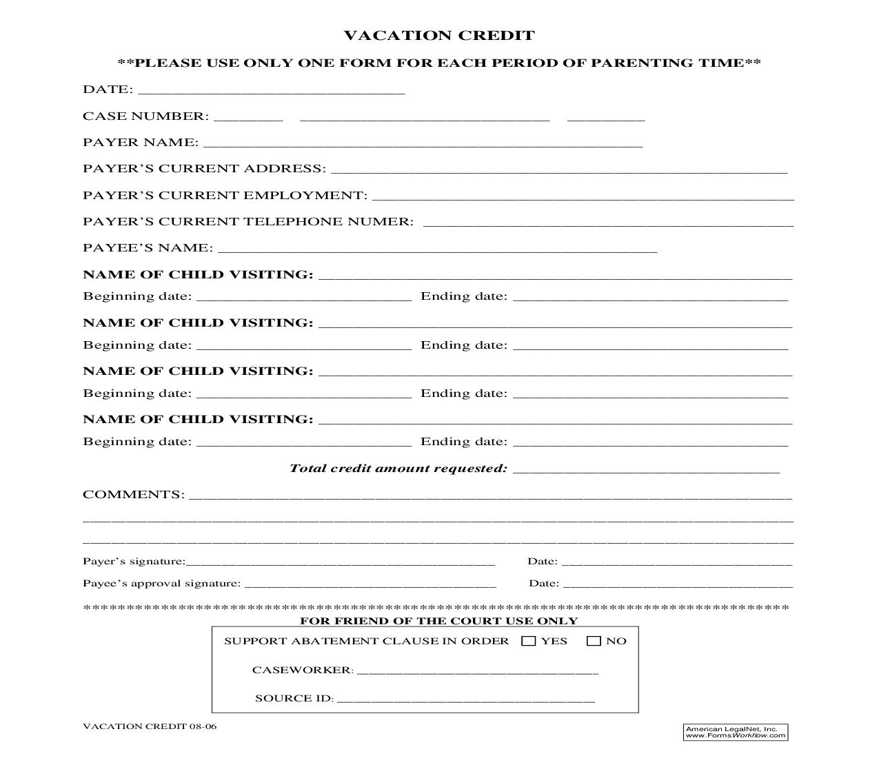 Vacation Credit For Child Support | Pdf Fpdf Doc Docx | Michigan