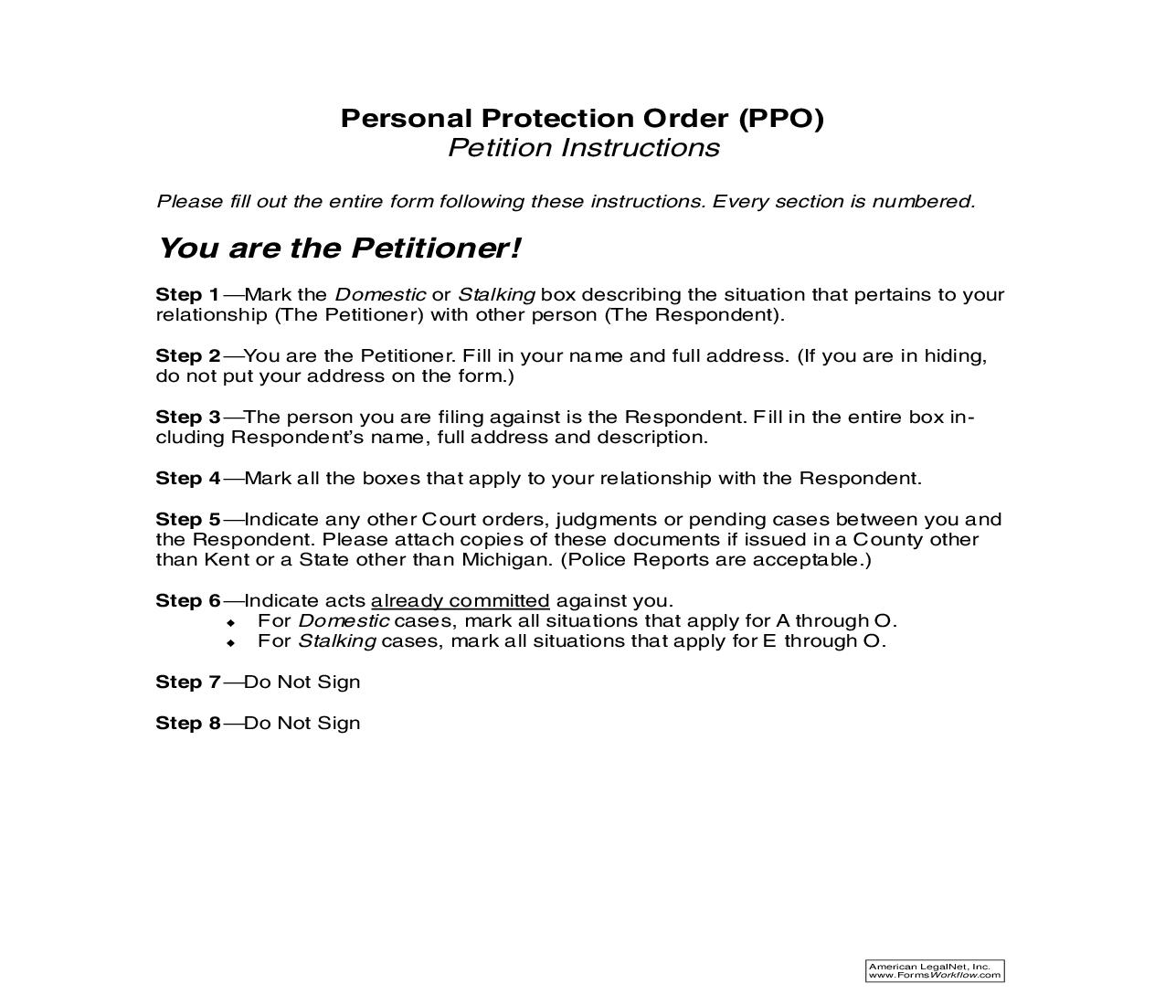 Affidavit And Petition For Personal Protection Order |  | Michigan