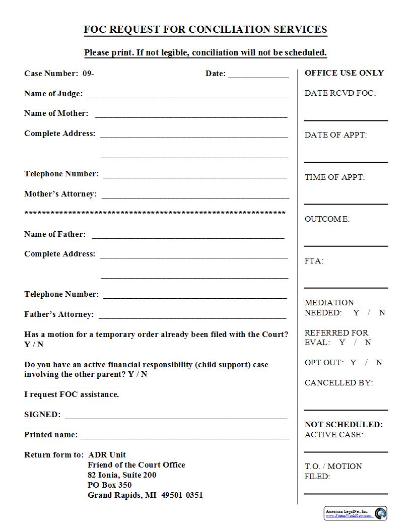 FOC Request For Conciliation Services | Pdf Fpdf Docx | Michigan