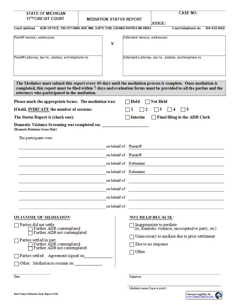 Mediation Status Report | Pdf Fpdf Docx | Michigan