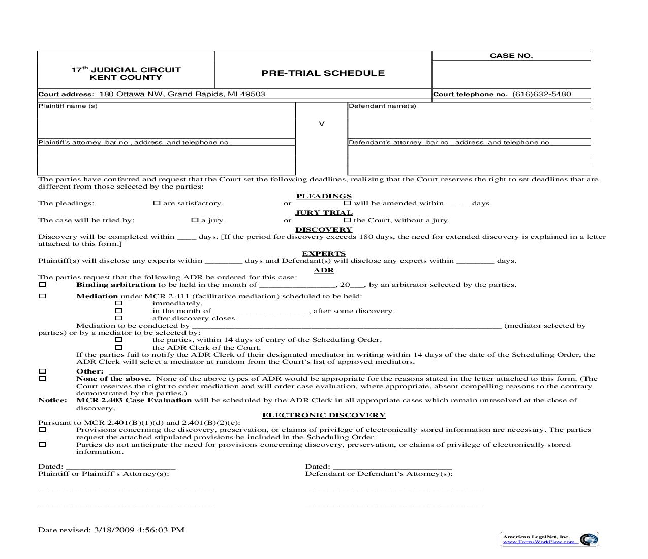 Pre Trial Schedule | Pdf Fpdf Doc Docx | Michigan