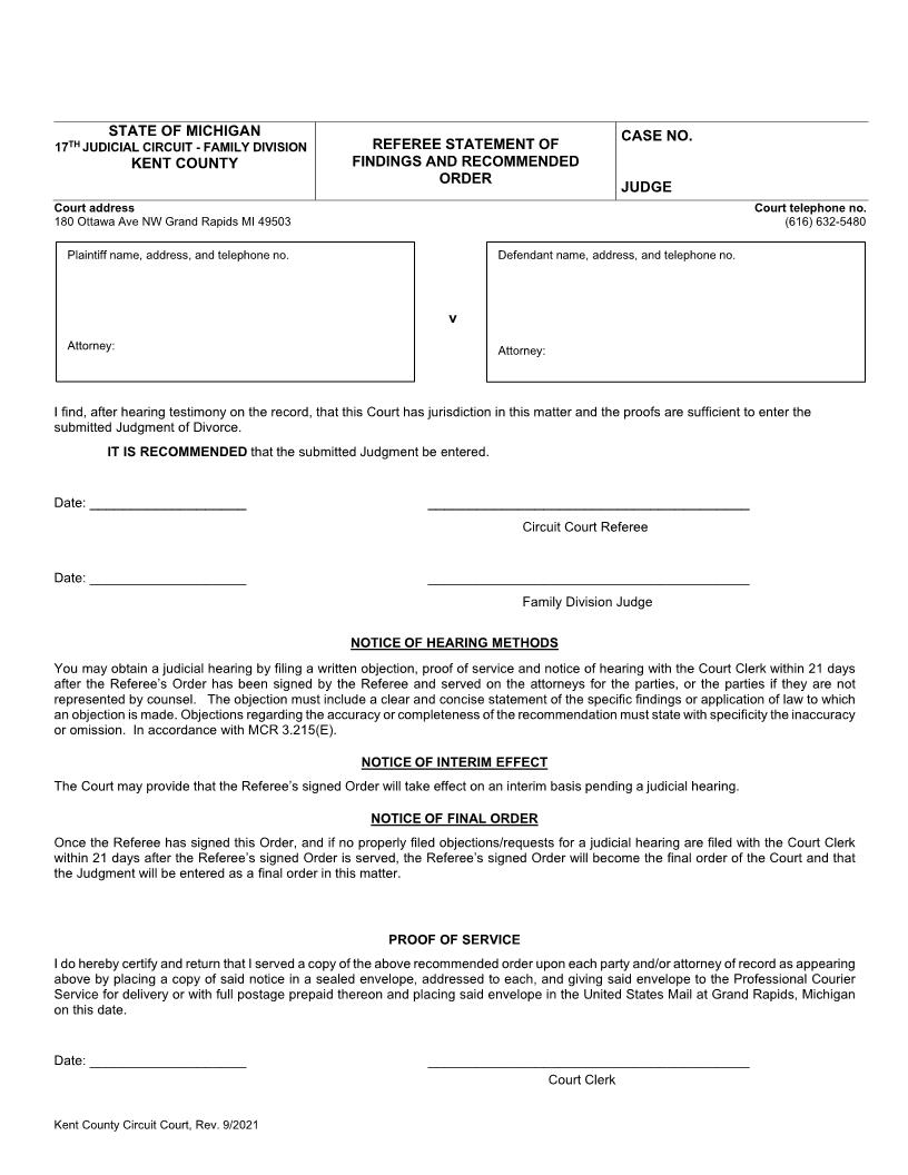 Referee Statement Of Findings And Recommended Order | Pdf Fpdf Doc Docx | Michigan