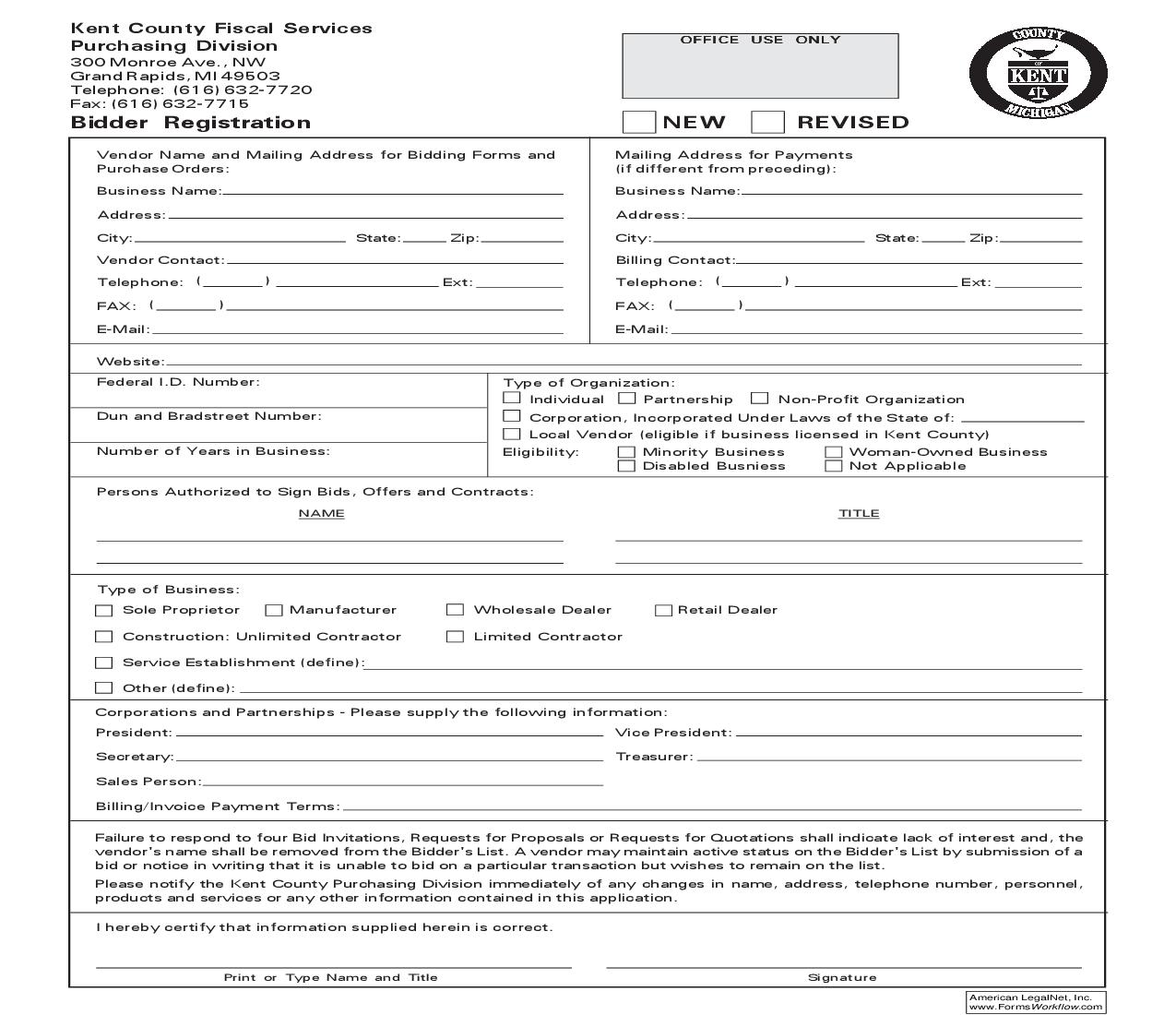 Bidder Registration - Kent County Fiscal Services Purchasing Division |  | Michigan
