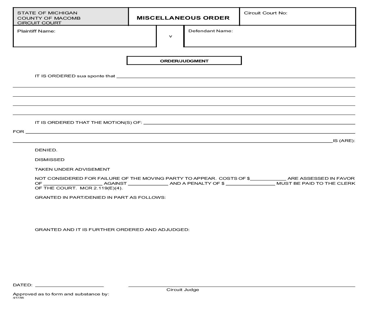 Miscellaneous Order | Pdf Fpdf Doc Docx | Michigan