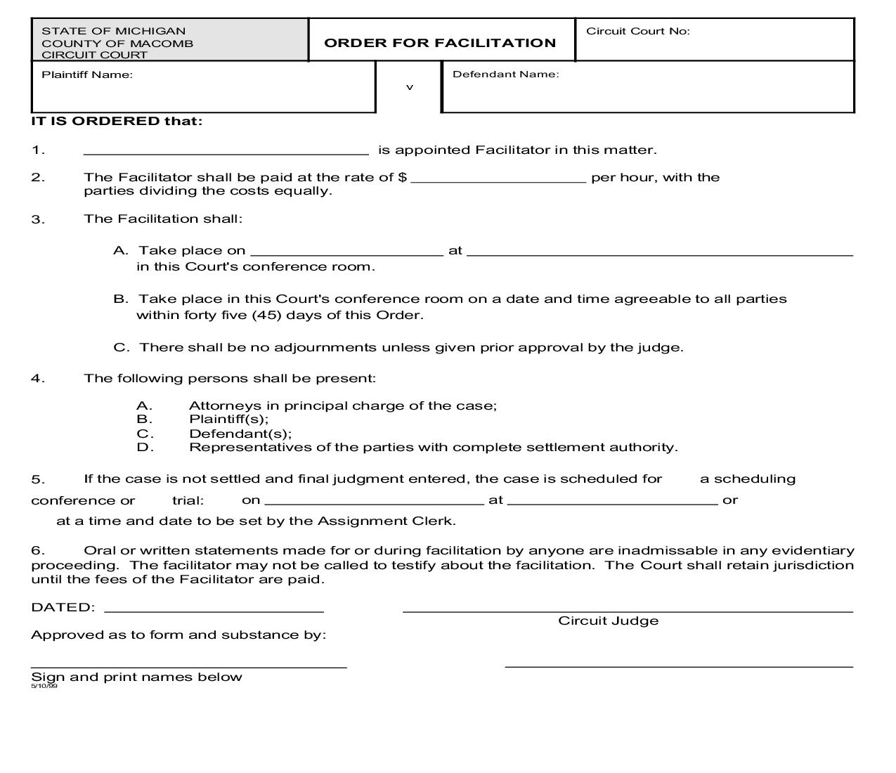 Order For Facilitation | Pdf Fpdf Doc Docx | Michigan