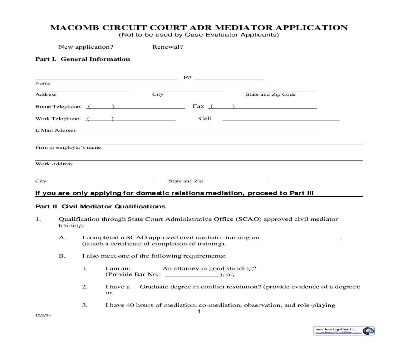 ADR Mediator Application | Pdf Fpdf Doc Docx | Michigan
