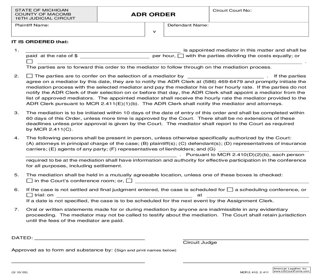 ADR Order | Pdf Fpdf Doc Docx | Michigan