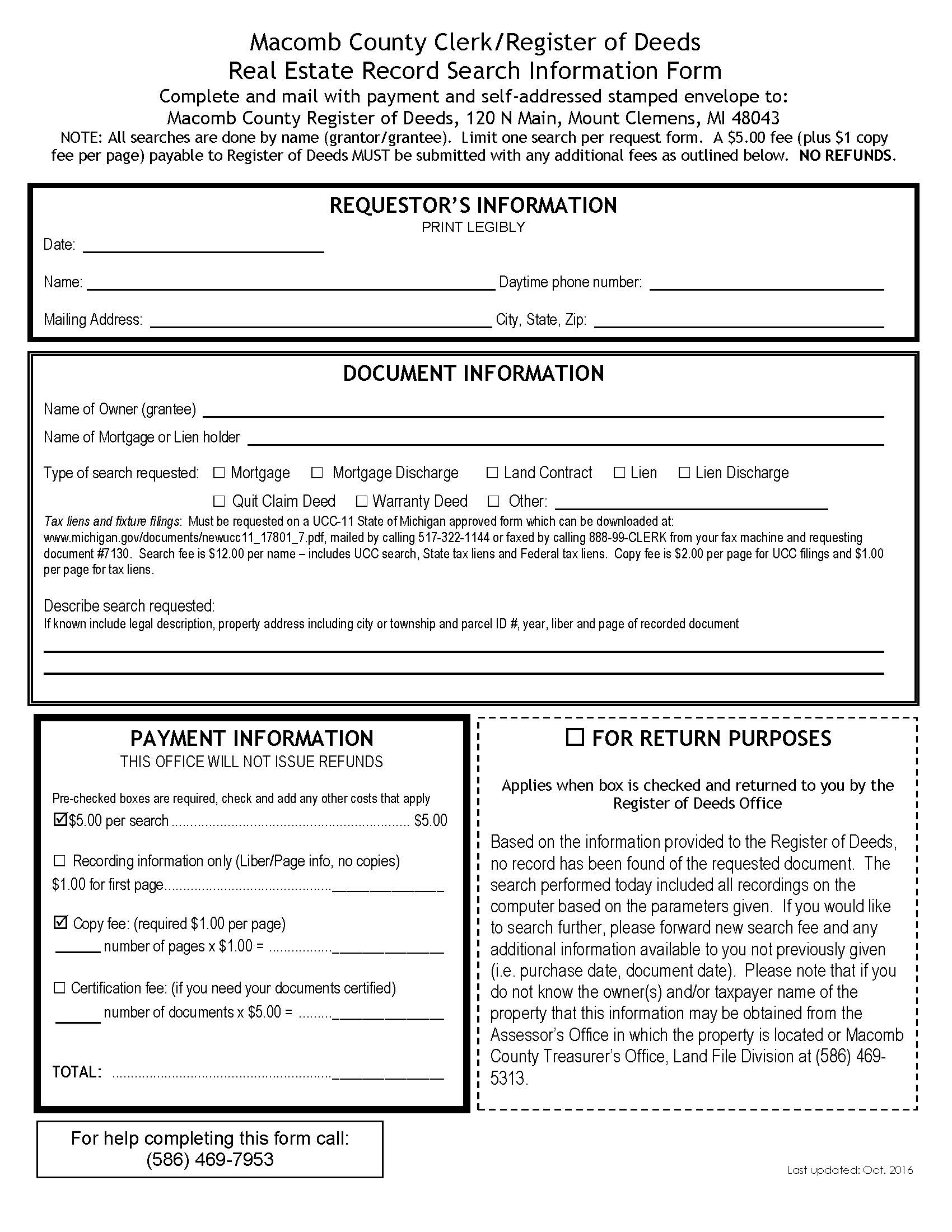 Real Estate Record Search Form | Pdf Fpdf Docx | Michigan
