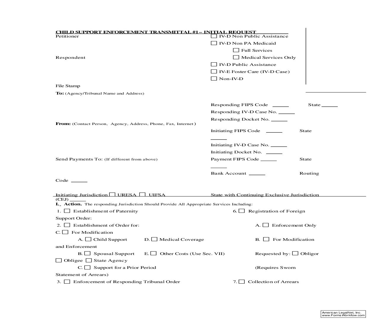 Child Support Enforcement Transmittal 1 - Initial Request With Registration Statement {FSA-200-1} |  | Michigan