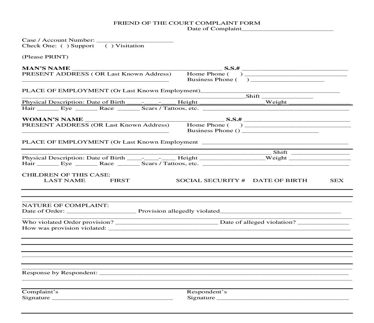 Friend Of The Court Complaint Form |  | Michigan