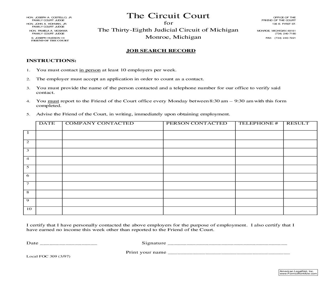 Job Search Record {FOC 309} | Pdf Fpdf Doc Docx | Michigan