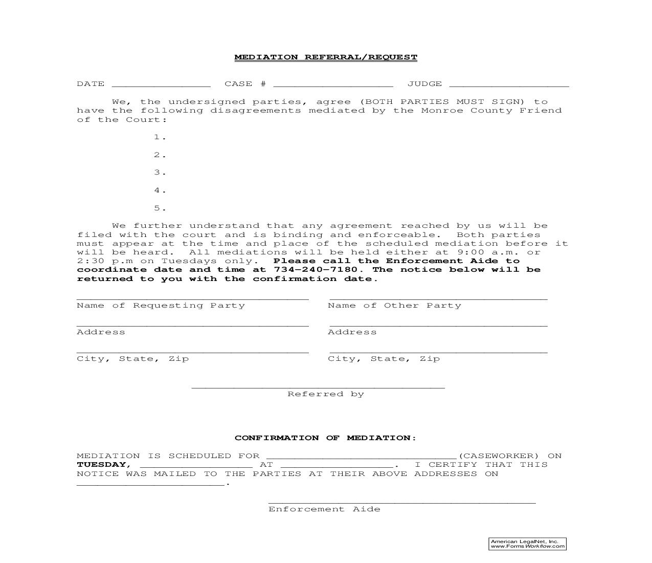 Mediation Referral Or Request |  | Michigan