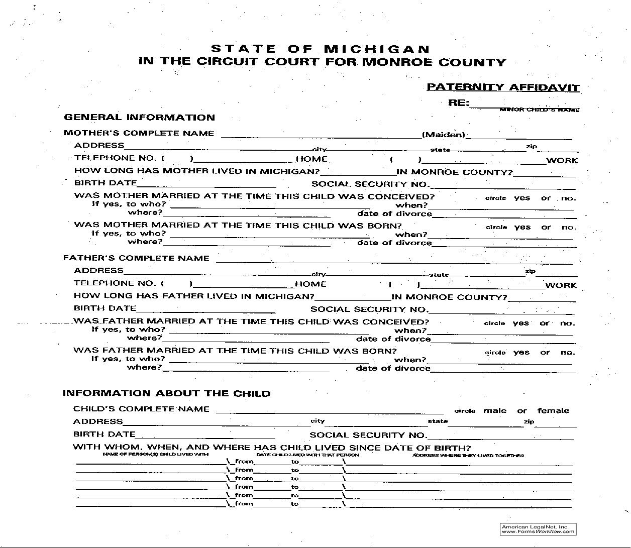 Paternity Affidavit |  | Michigan