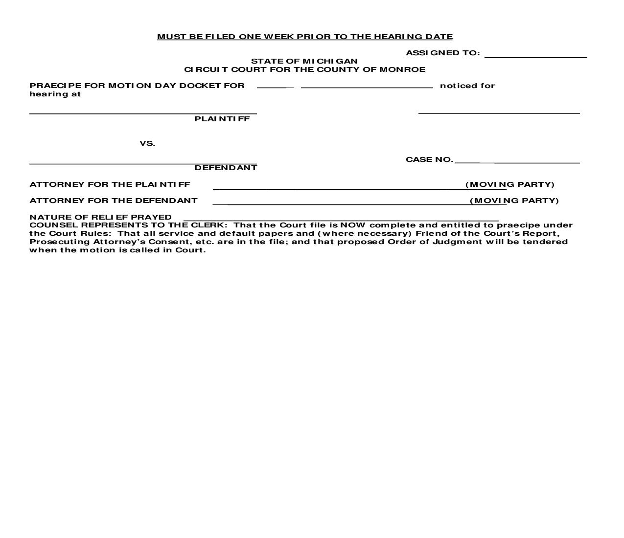 Praecipe Form | Pdf Fpdf Doc Docx | Michigan