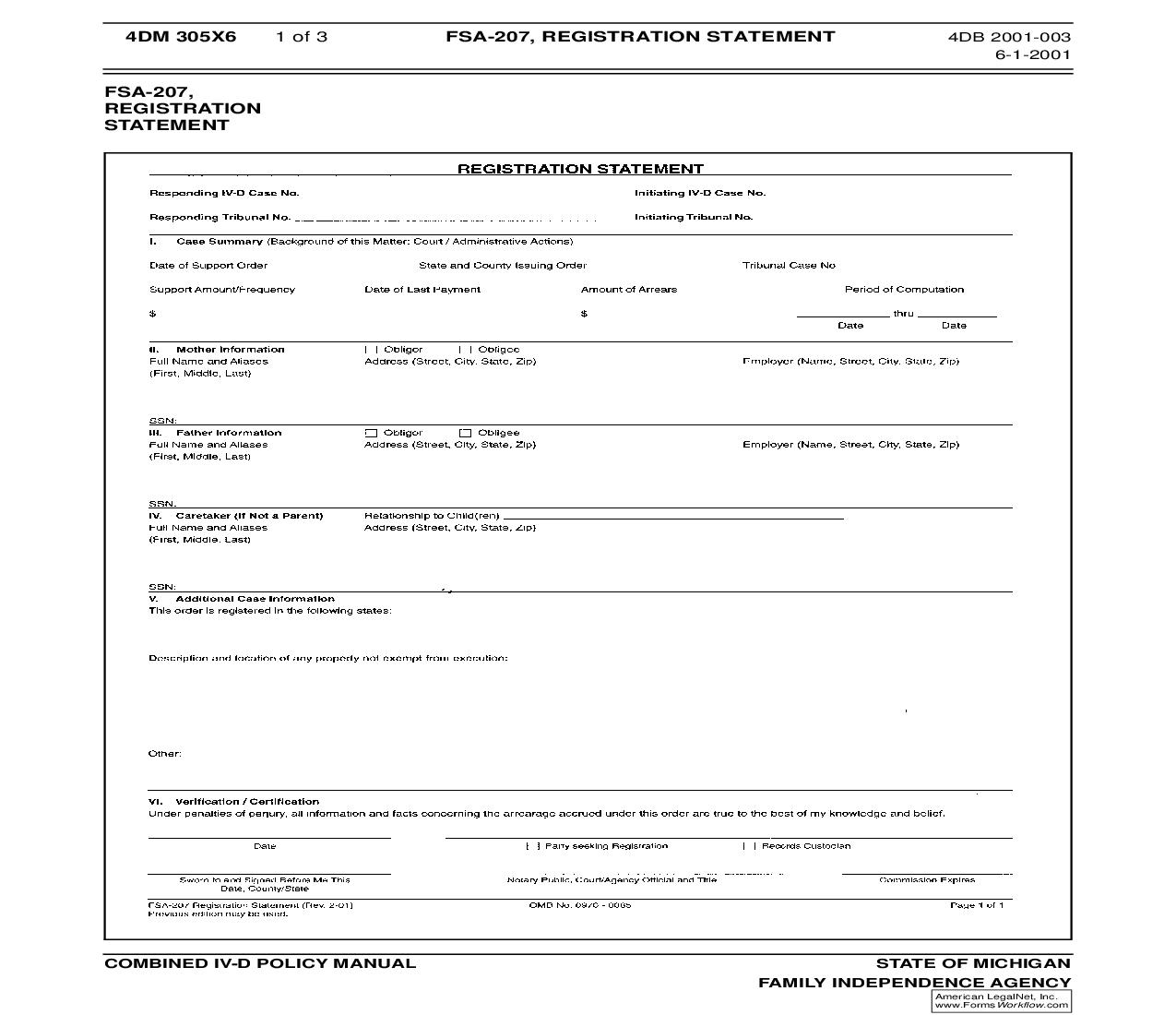 Registration Statement {FSA-207} |  | Michigan