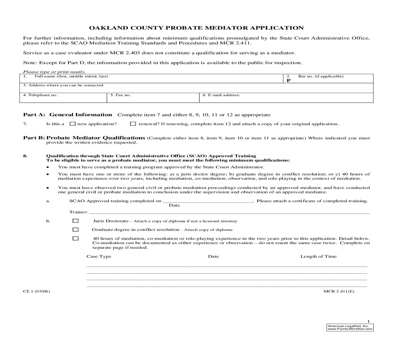 Probate Mediator Application | Pdf Fpdf Doc Docx | Michigan