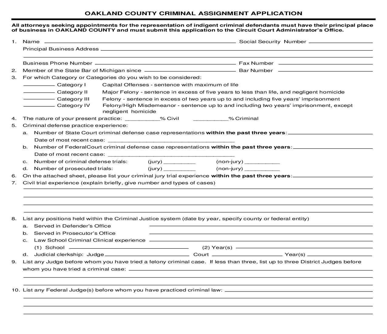 Criminal Assignment Application | Pdf Fpdf Doc Docx | Michigan