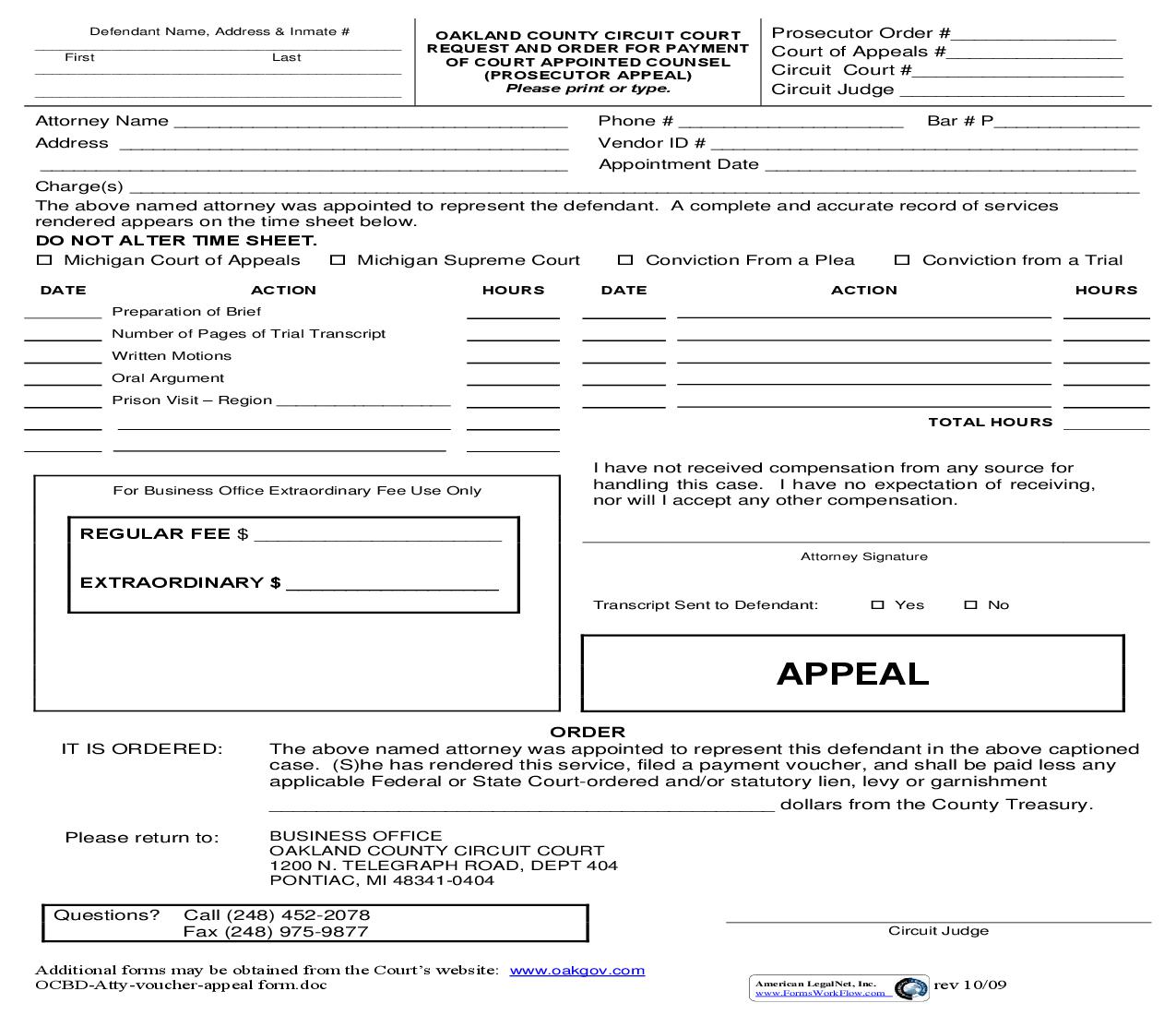Request And Order For Payment Of Court Appointed Counsel (Prosecutor Appeal) | Pdf Fpdf Doc Docx | Michigan