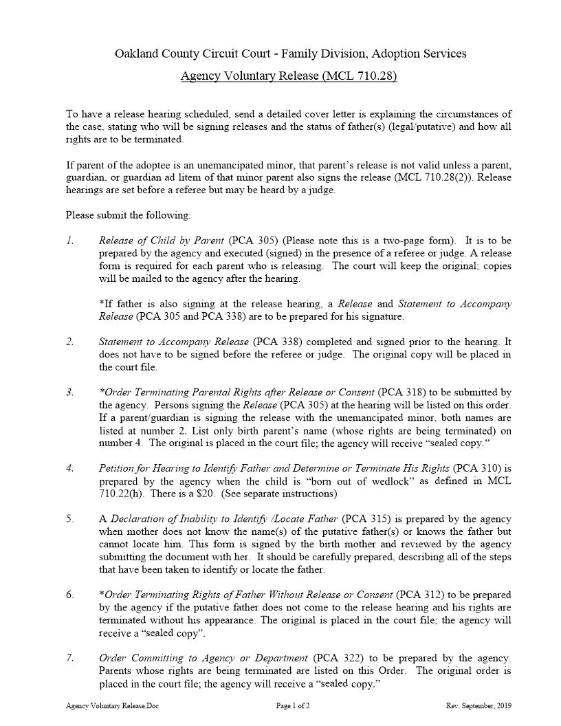 Agency Voluntary Release | Pdf Fpdf Doc Docx | Michigan